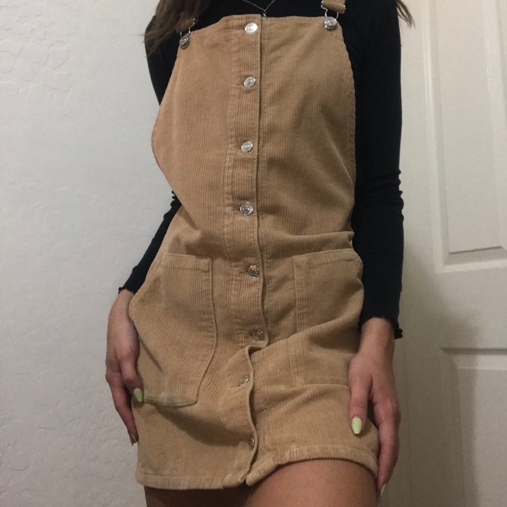 ribbed tan overall dress